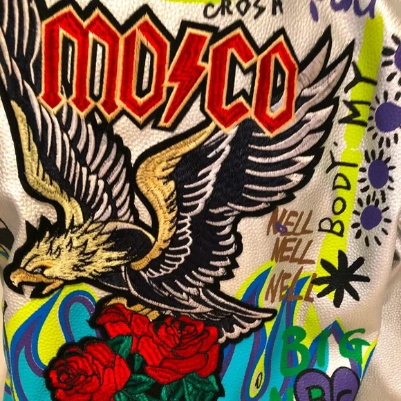 ❌SOLD❌ NWT Graffiti Punk, Rock & Roll Multi Color Graphic Spike & Rivet Moto,XL - Picture 3 of 16